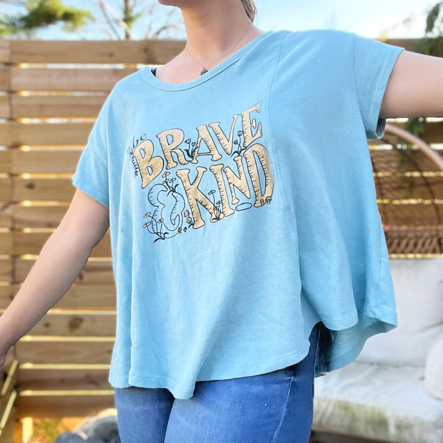 Brave & Kind | Teal Flowy Tee | Large