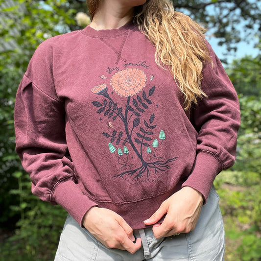 October Birth Flower | Marigold | Burgundy Sweatshirt | Medium