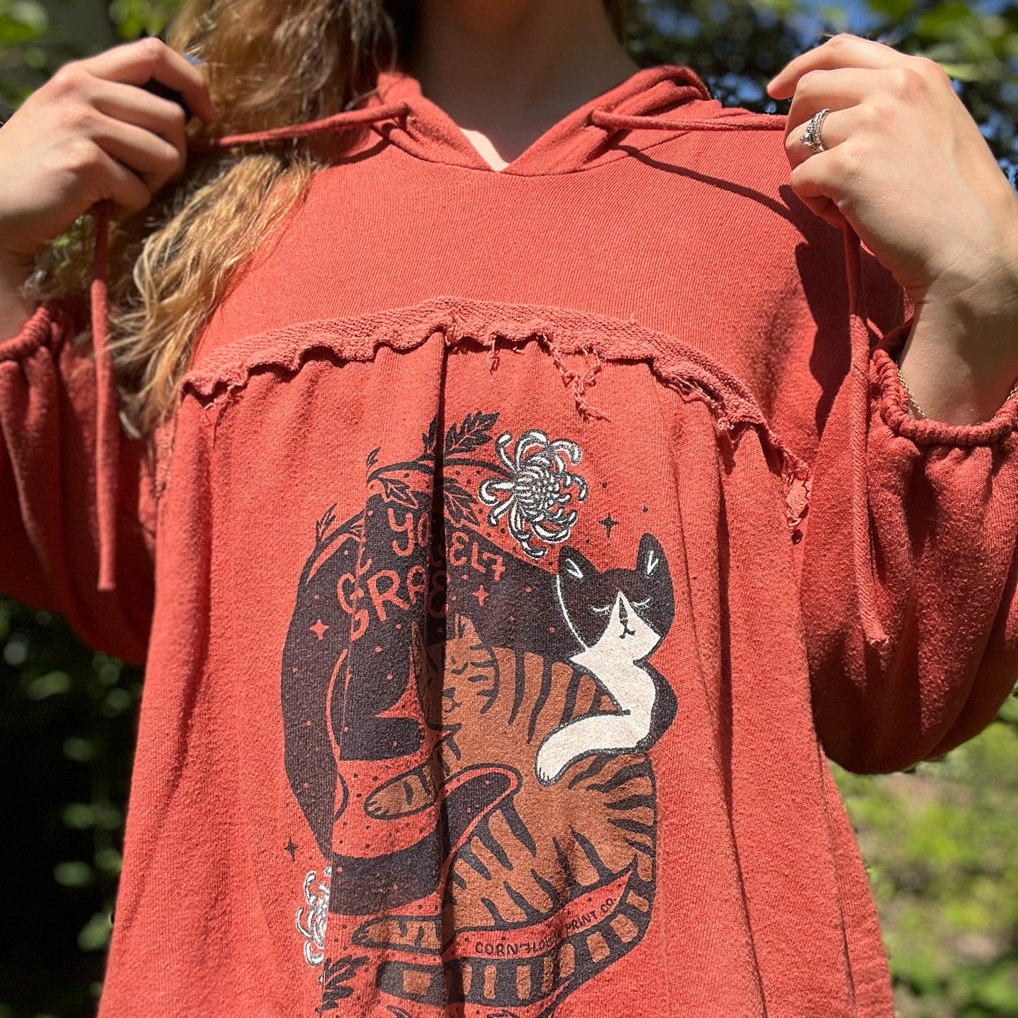 November Birth Flower | Chrysanthemum | Burnt Orange Flowy Lightweight Hoodie | XL
