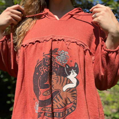 November Birth Flower | Chrysanthemum | Burnt Orange Flowy Lightweight Hoodie | XL
