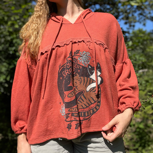 November Birth Flower | Chrysanthemum | Burnt Orange Flowy Lightweight Hoodie | XL
