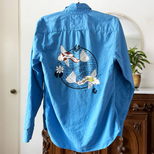 Koi Fish | Nevertheless We Persisted | Blue Button Up | Small