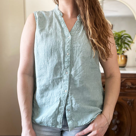 Home Sweet Indiana | Blue Button Up Tank Top | Large