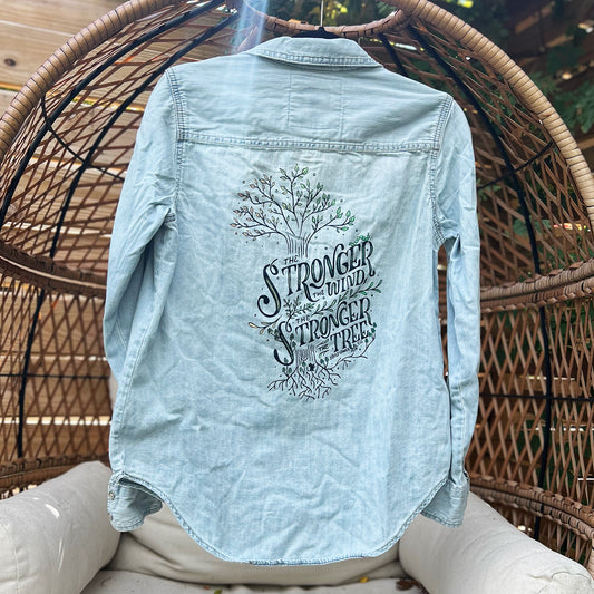 Strong Tree | Chambray Blue Long Sleeve Button Up | Small