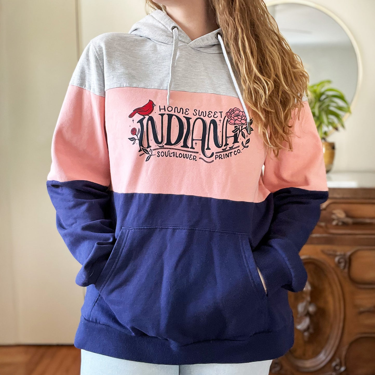 Home Sweet Indiana | Color Block Sweatshirt Hoodie | XL