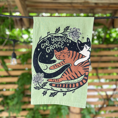 Tea Towel | Chrysanthemum & Cats | November Birth Flower