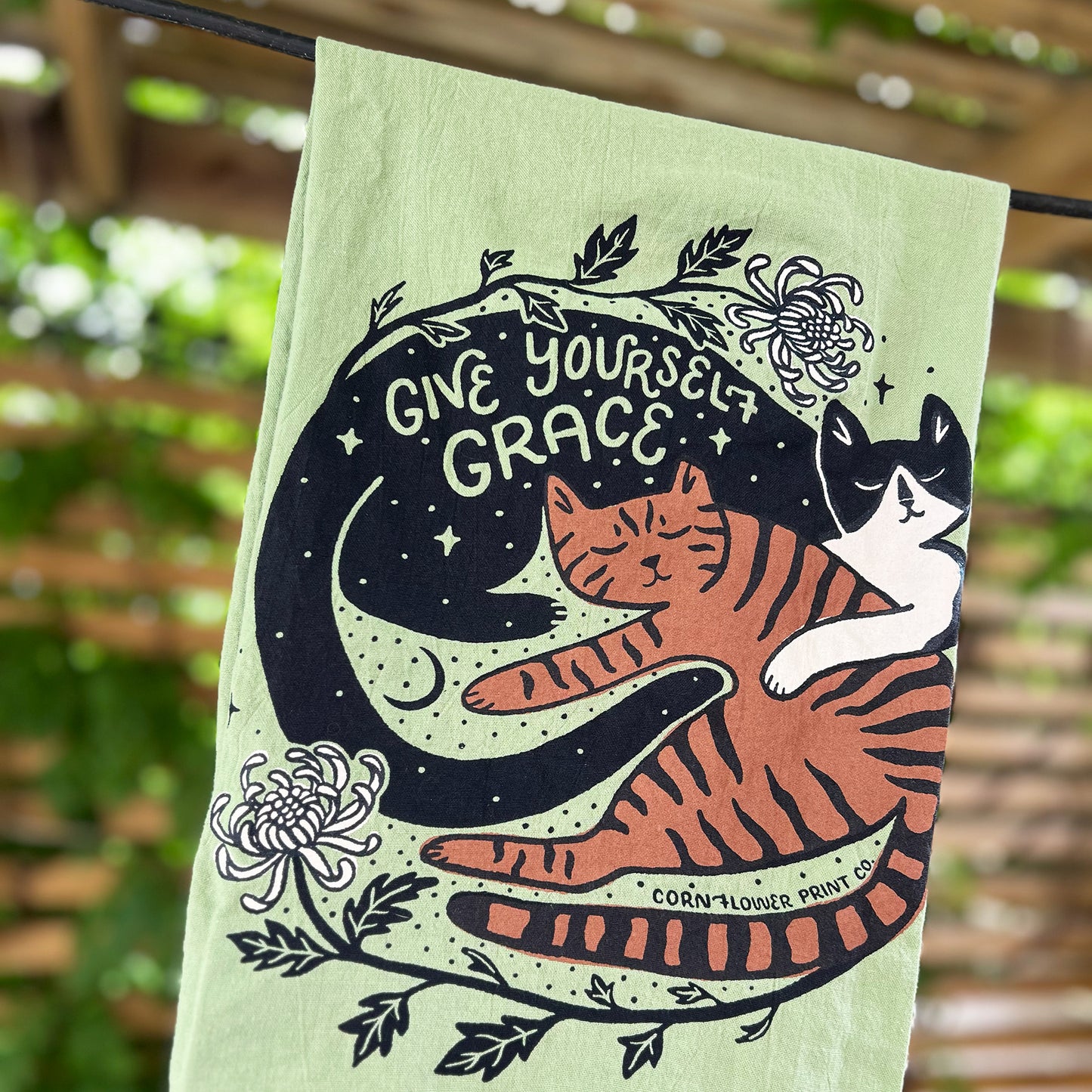 Tea Towel | Chrysanthemum & Cats | November Birth Flower