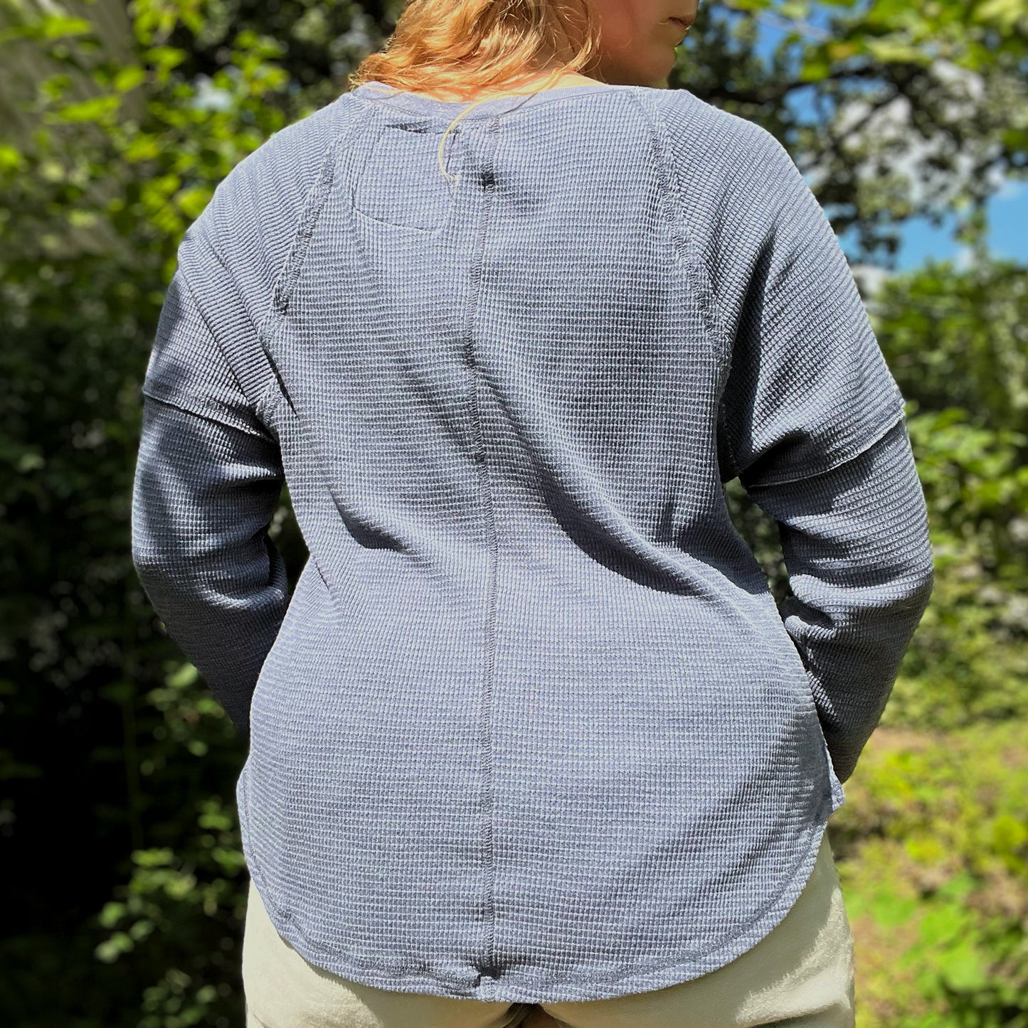 November Birth Flower | Chrysanthemum | Dark Gray Waffle Knit Long Sleeve | Small