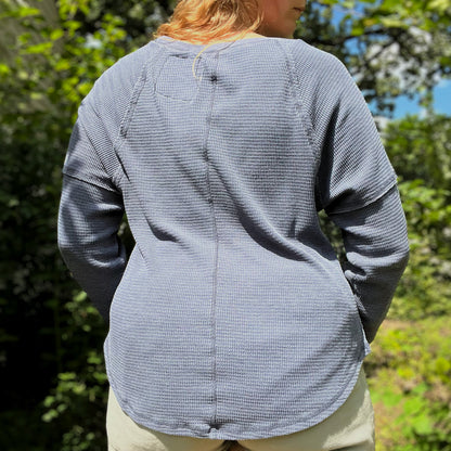 November Birth Flower | Chrysanthemum | Dark Gray Waffle Knit Long Sleeve | Small