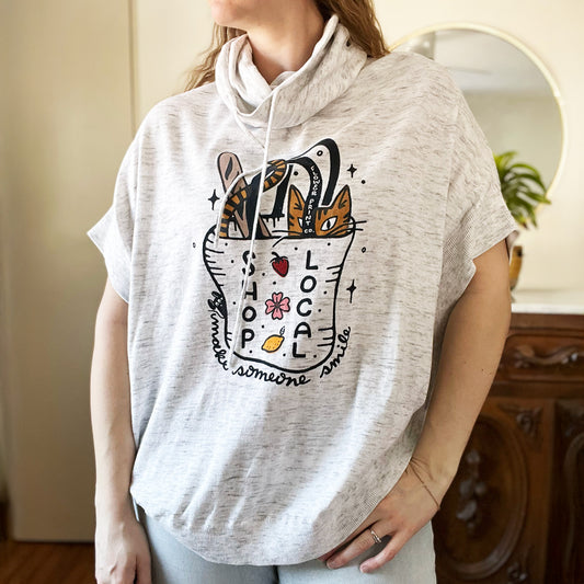 Shop Local | Gray Heather Cowl Neck Oversized Shirt | Medium