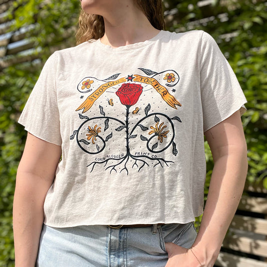 Stronger Together | June Birth Flower | Cream Cut Off Crop Top | 2X