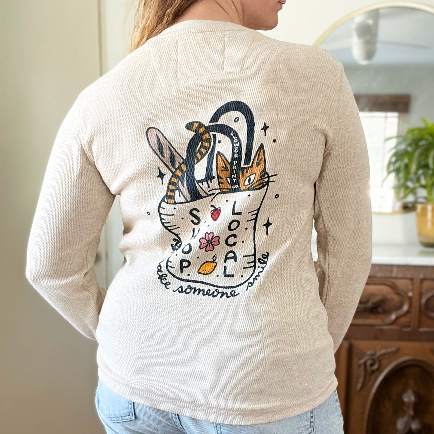 Shop Local | Henley Waffle Weave Cream Long Sleeve Shirt | Small