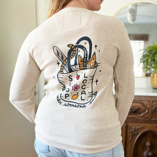 Shop Local | Henley Waffle Weave Cream Long Sleeve Shirt | Small