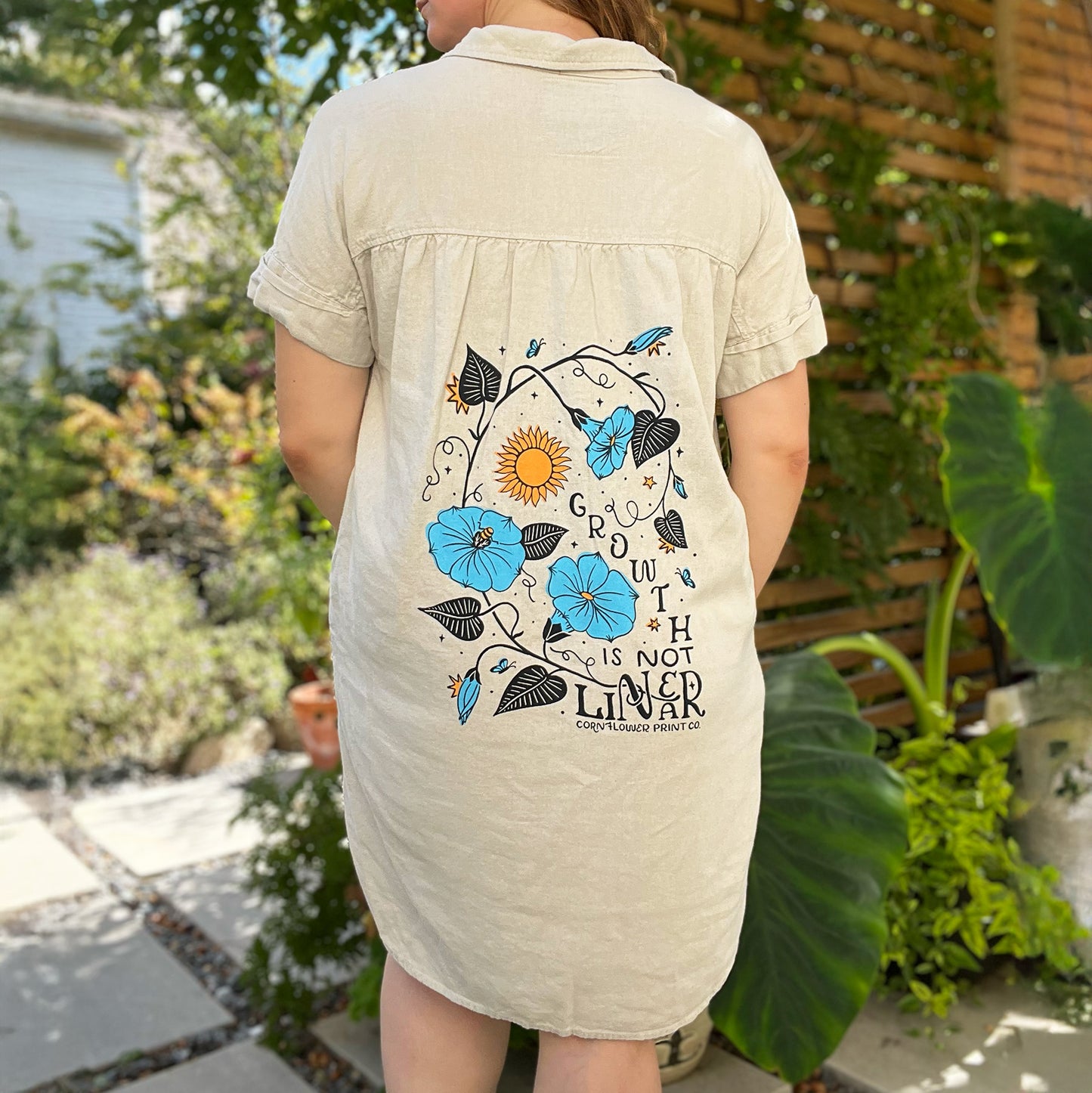 September Birth Flower | Morning Glory | Cream Linen Dress | Large