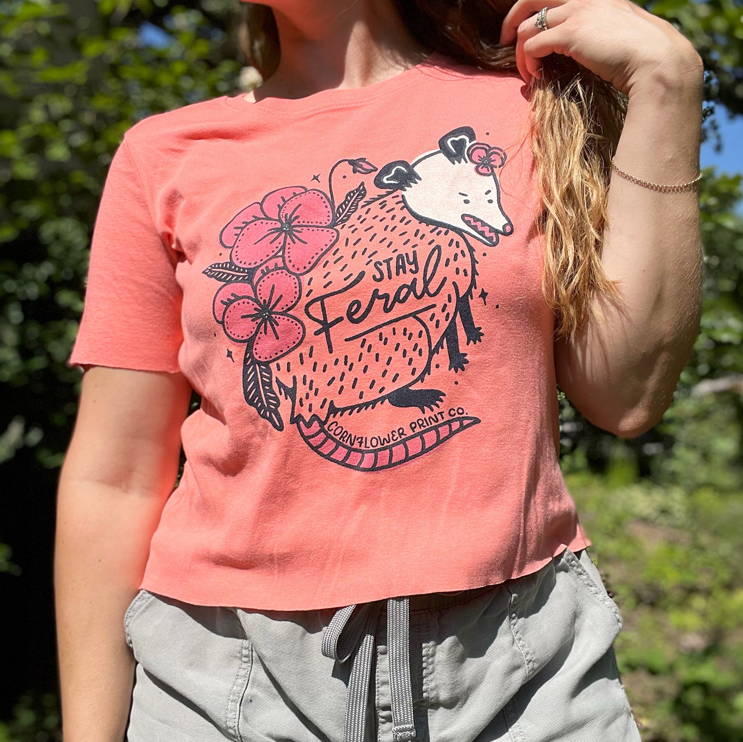 Stay Feral | Opossum | Pink Crop Top | XL