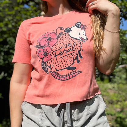 Stay Feral | Opossum | Pink Crop Top | XL