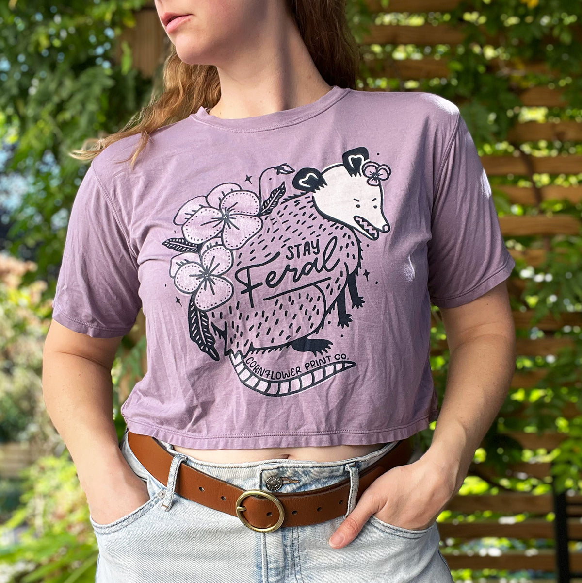Stay Feral | Opossum | Purple Crop Top | Medium