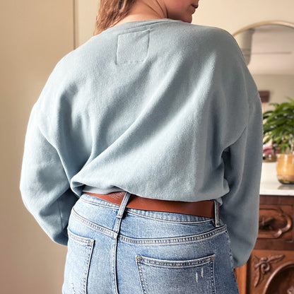 November Birth Flower | Chrysanthemum | Blue Cropped Sweatshirt | Large