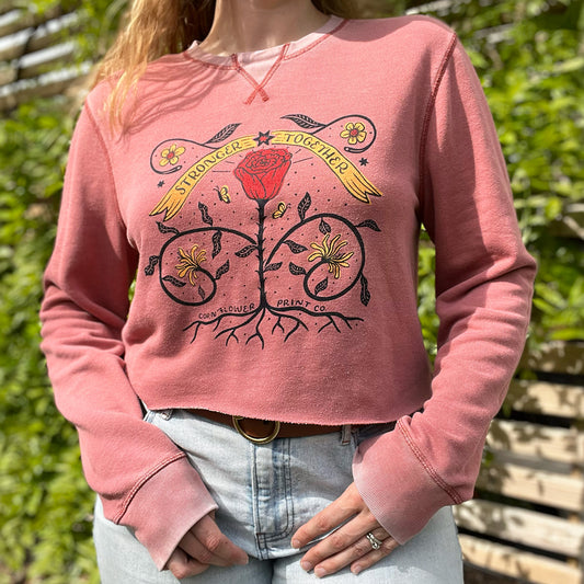 Stronger Together | June Birth Flower | Faded Pink Cut Off Sweatshirt | Large