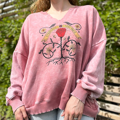 Stronger Together | June Birth Flower | Dusty Pink Sweatshirt with Pockets | 2X