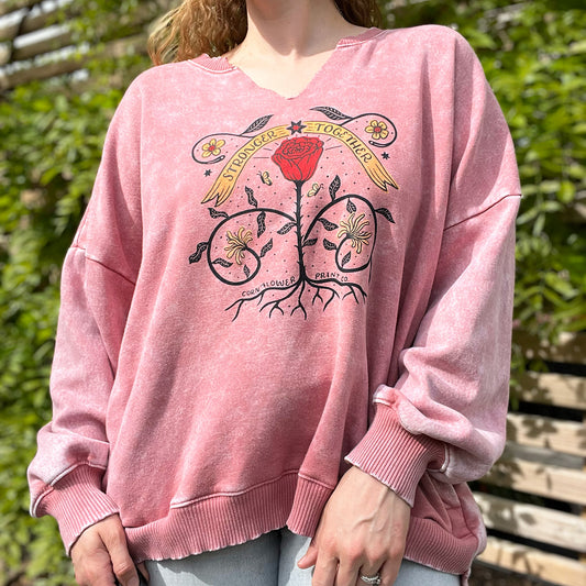 Stronger Together | June Birth Flower | Dusty Pink Sweatshirt with Pockets | 2X