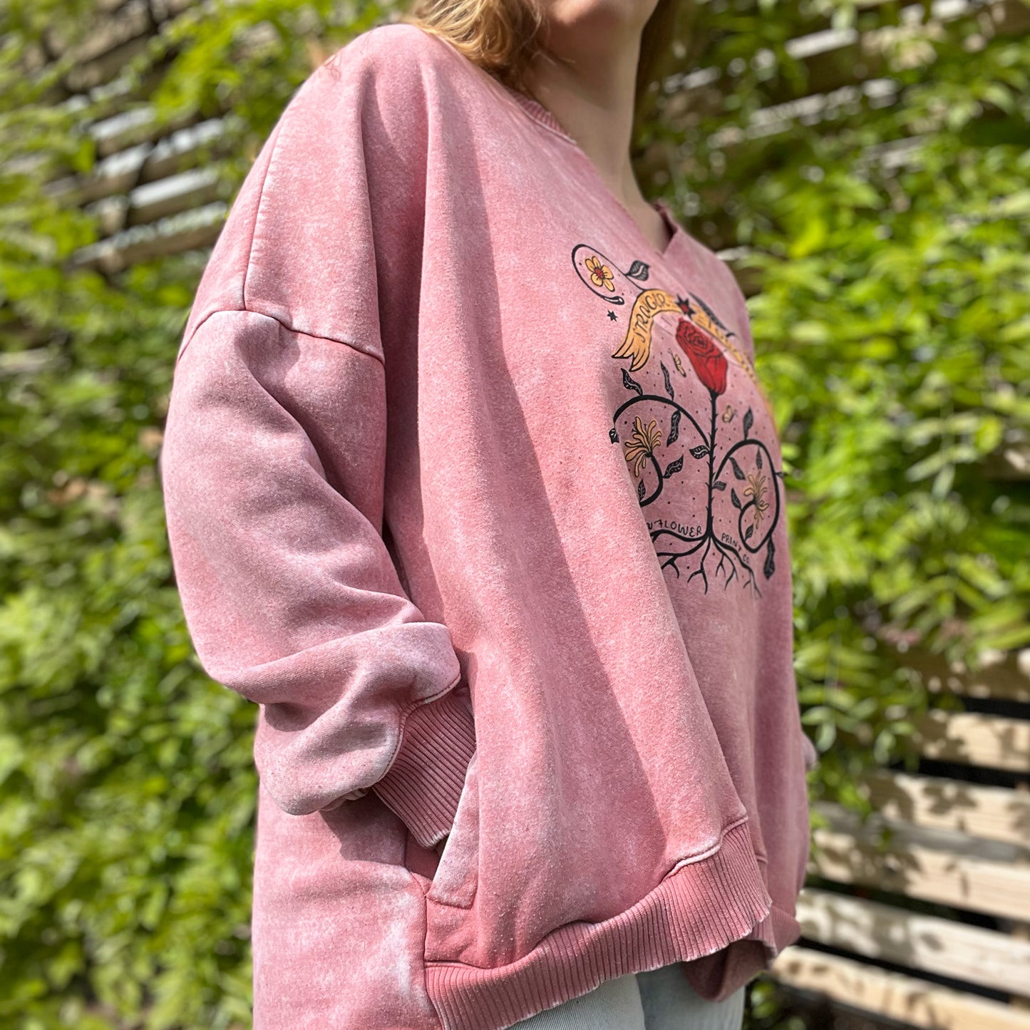 Stronger Together | June Birth Flower | Dusty Pink Sweatshirt with Pockets | 2X