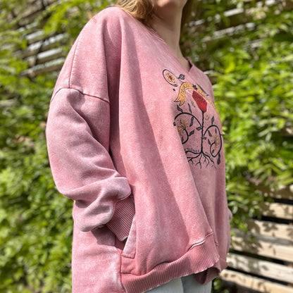 Stronger Together | June Birth Flower | Dusty Pink Sweatshirt with Pockets | 2X
