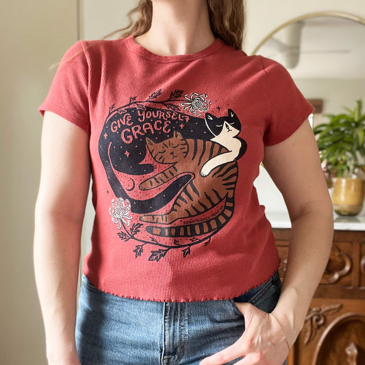 November Birth Flower | Chrysanthemum | Red Crop Top | XL