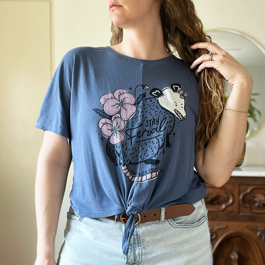 Stay Feral | Opossum | Dark Blue Crop Top | Large