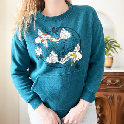 Koi Fish | Nevertheless We Persisted | Dark Blue Sweatshirt with Kangaroo Pocket | Medium