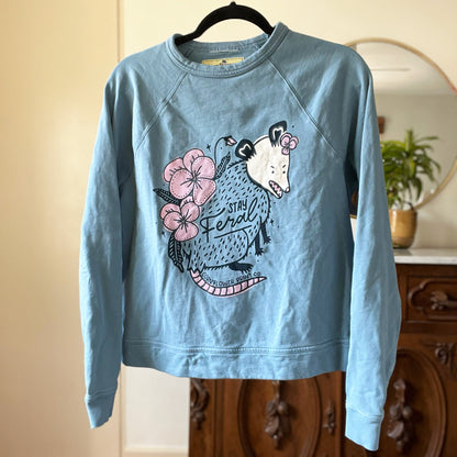 Stay Feral | Opossum | Blue Sweatshirt | XS