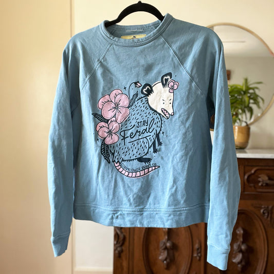 Stay Feral | Opossum | Blue Sweatshirt | XS