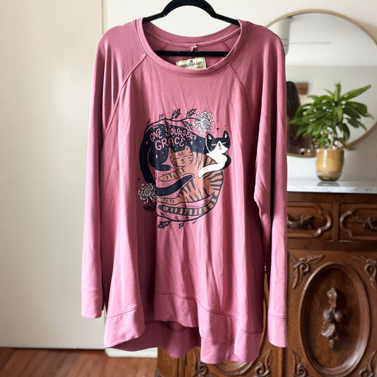 November Birth Flower | Chrysanthemum | Dark Pink Long Sleeve | 2X