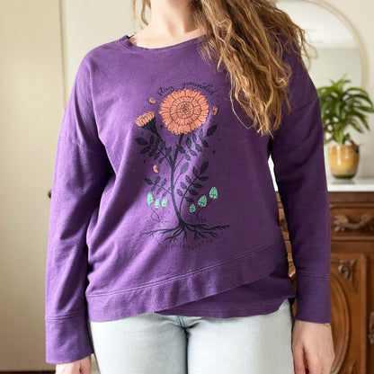 October Birth Flower | Marigold | Purple Long Sleeve | XL