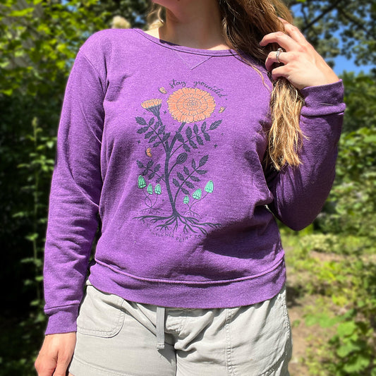 October Birth Flower | Marigold | Purple Sweatshirt | Medium