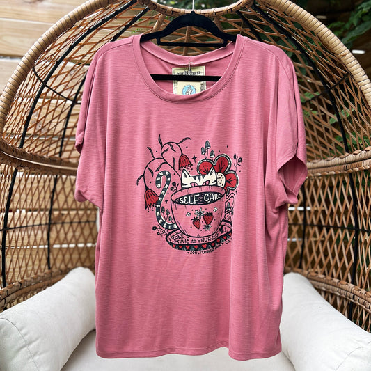 Self Care Cat | Deep Pink Tee | 2X