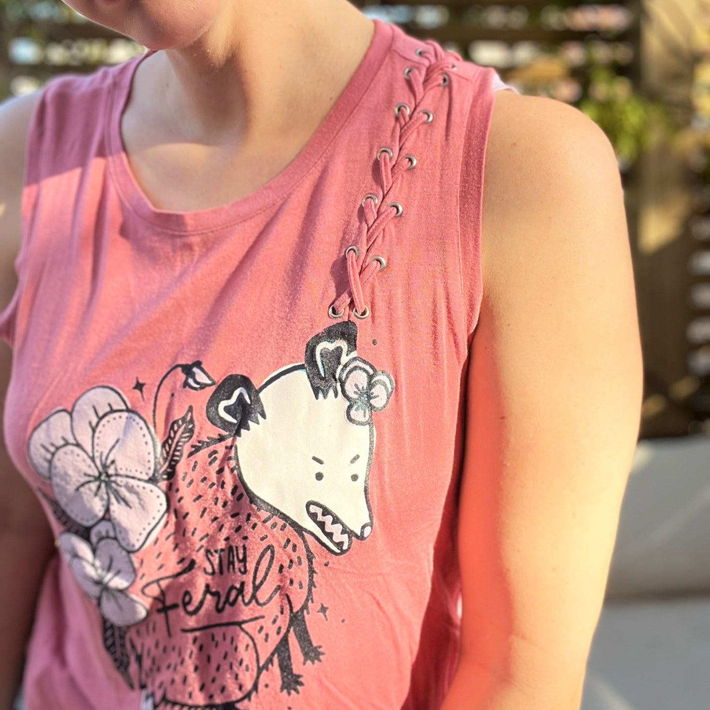 Stay Feral | Opossum | Pink Tank Top | Large