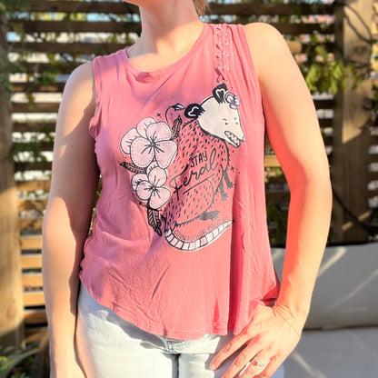 Stay Feral | Opossum | Pink Tank Top | Large