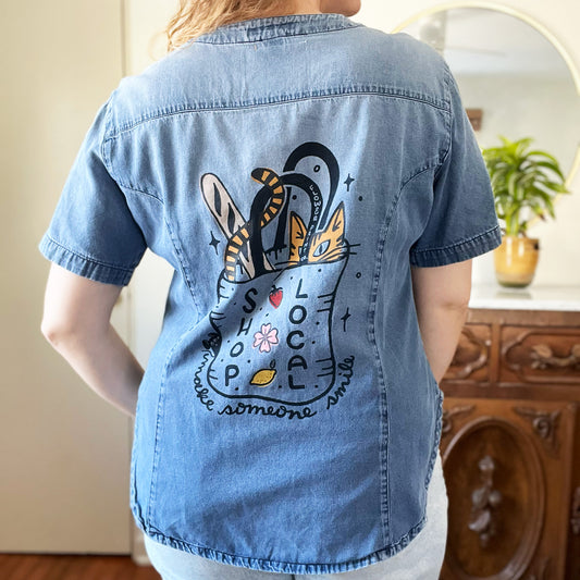Shop Local | Denim Short Sleeve Button Up | Medium