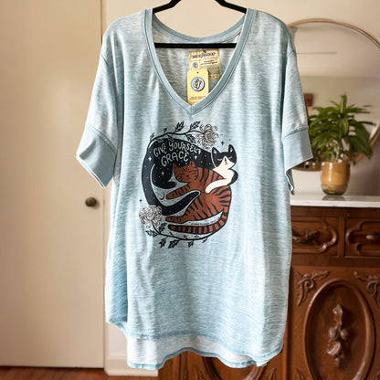 November Birth Flower | Chrysanthemum | Blue Heather Short Sleeve Shirt | 3X