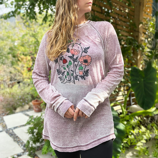 Seek Hope | August Birth Flower | Distressed Purple Waffle Knit Long Sleeve Tunic | XL
