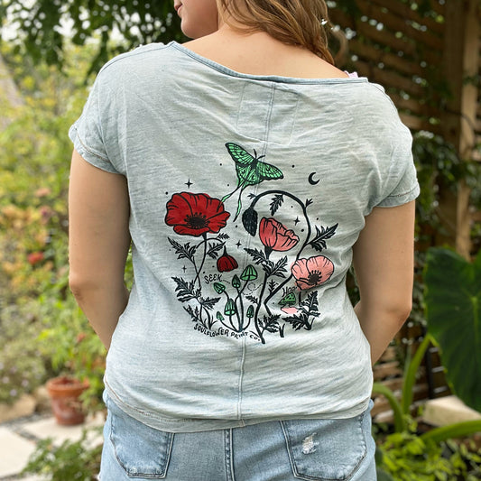 Seek Hope | August Birth Flower | Heather Light Blue Tee | Small