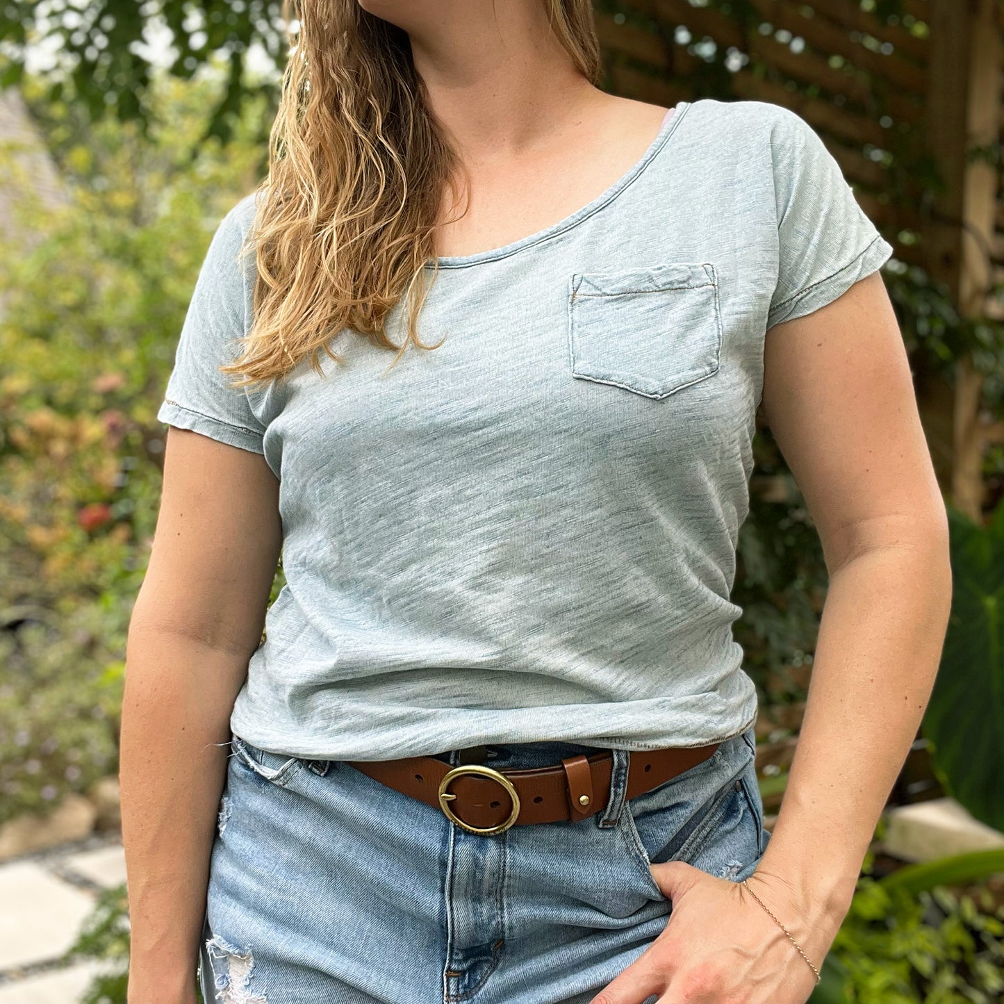 Seek Hope | August Birth Flower | Heather Light Blue Tee | Small