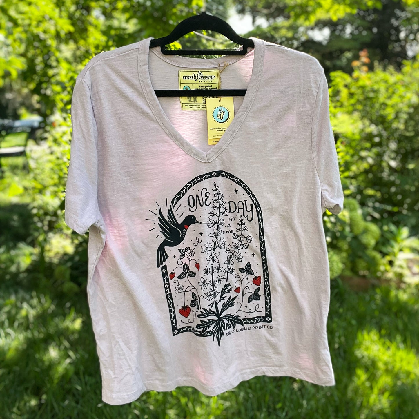 One Day at a Time | July Birth Flower | Light Purple V-Neck Tee | 2X