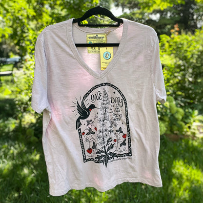 One Day at a Time | July Birth Flower | Light Purple V-Neck Tee | 2X