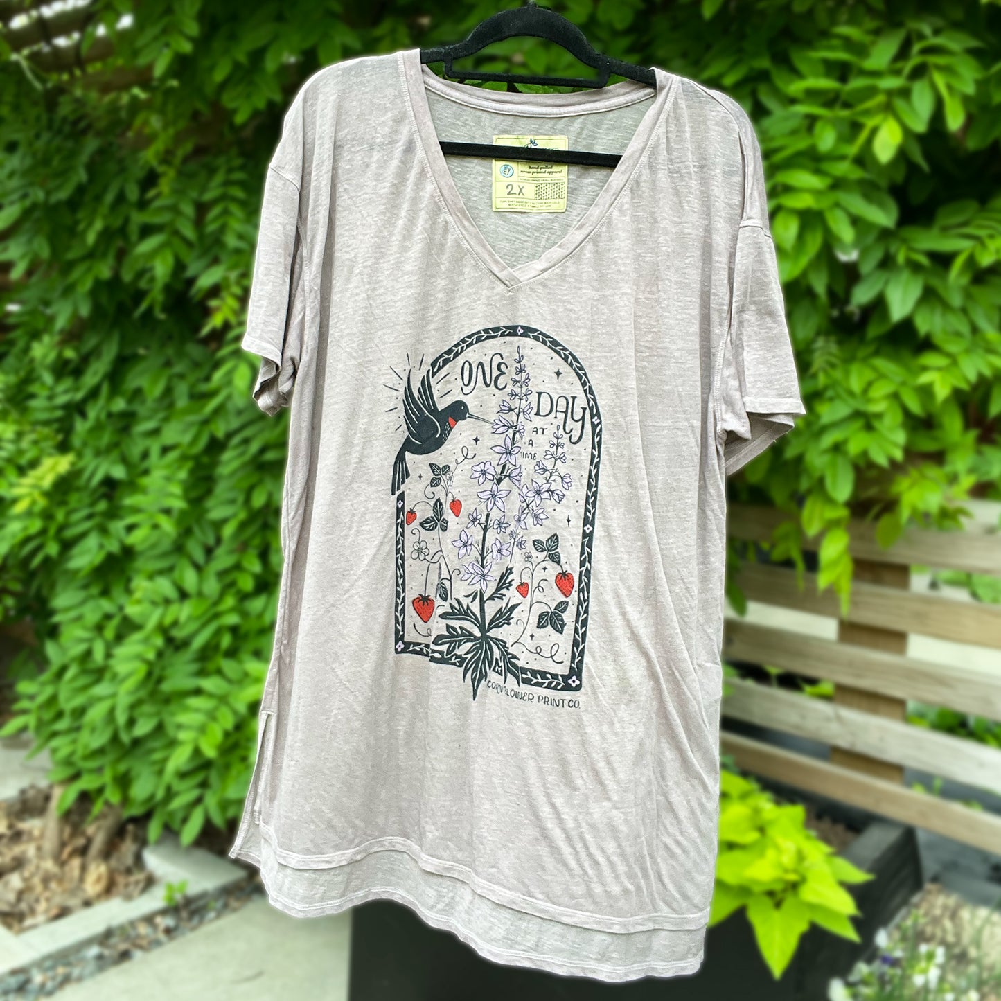One Day at a Time | July Birth Flower | Muted Purple/Gray Tee | 2X