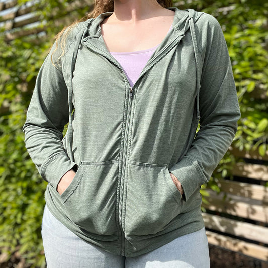 Stronger Together | June Birth Flower | Sage Green Zip-Up Jacket | Large