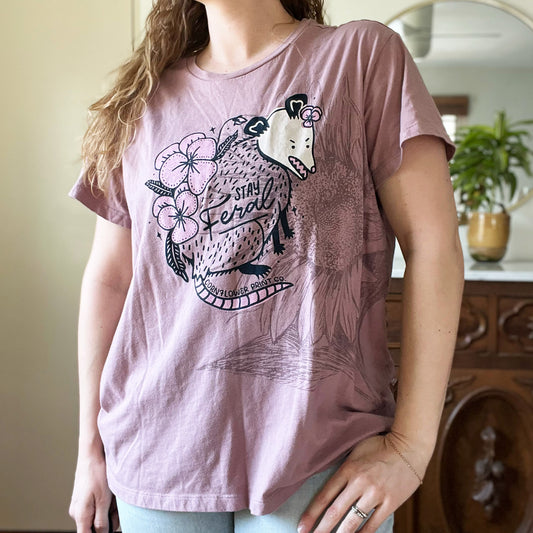 Stay Feral | Opossum | Purple Tee | XL