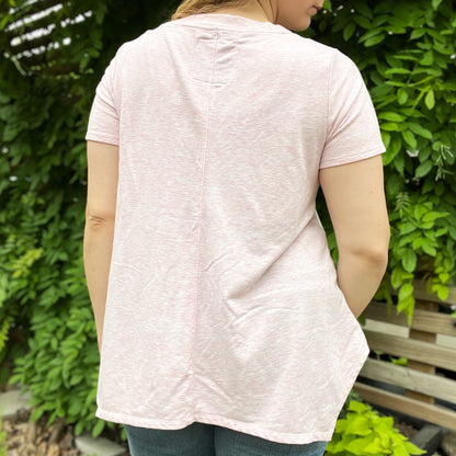 One Day at a Time | July Birth Flower | Heather Pink Flowy Tee | Large