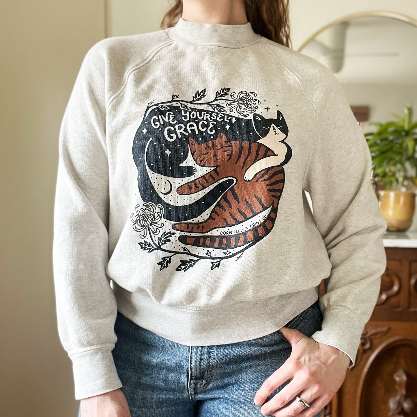 November Birth Flower | Chrysanthemum | Heather Gray Sweatshirt | Medium